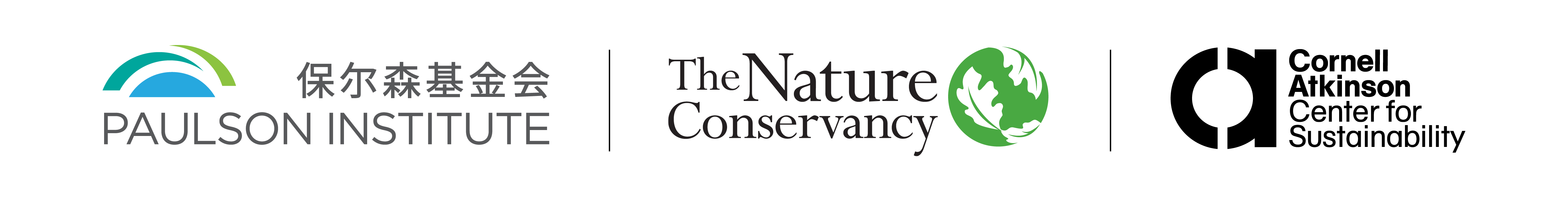 three logos representing Paulson Institute, The Nature Conservancy, and Cornell Atkinson Center for Sustainability