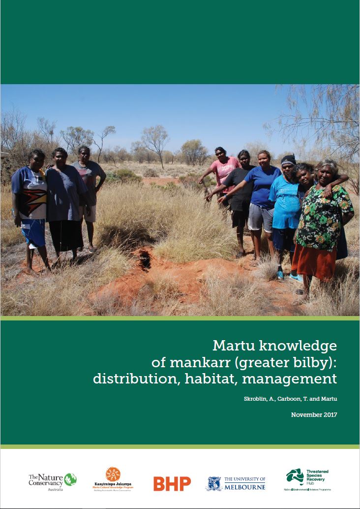 Martu knowledge of Mankarr (Greater Bilby):
distribution, habitat, management.