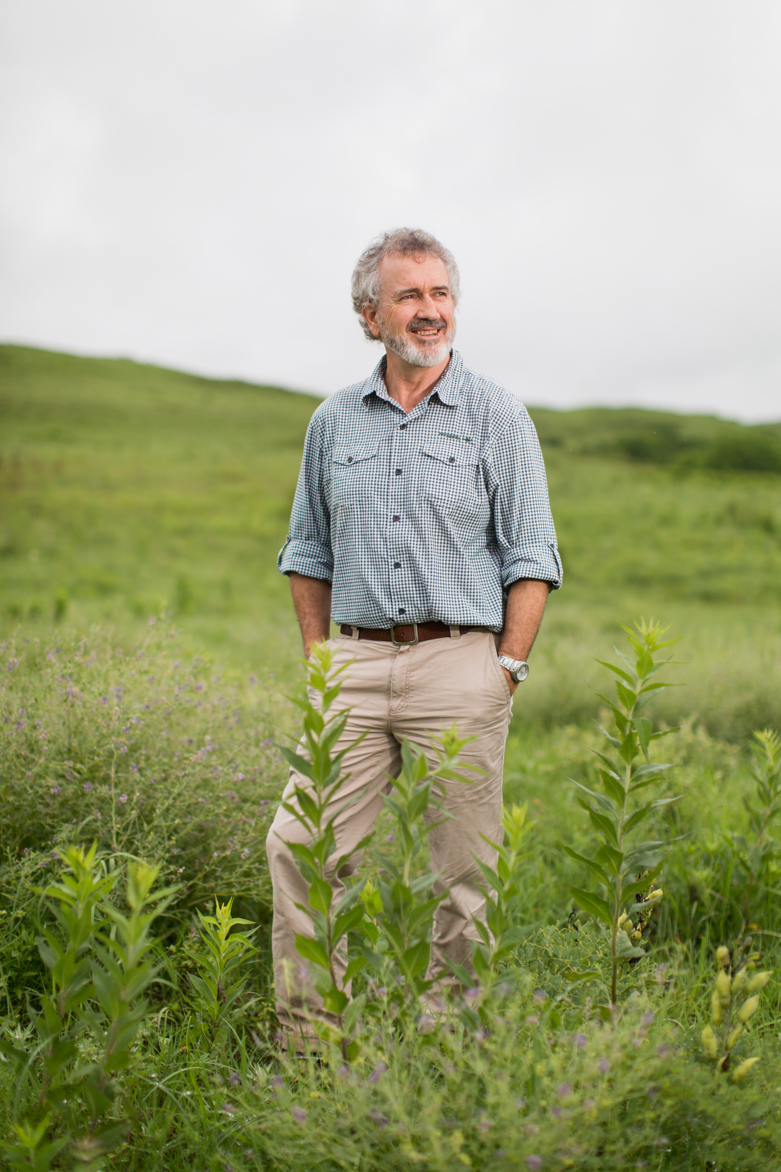 man standing in green grass